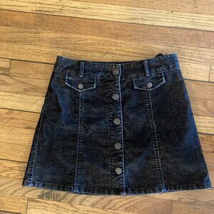 BDG Ribbed Denim A-Line Mini Skirt Button Up Front Black Size 6